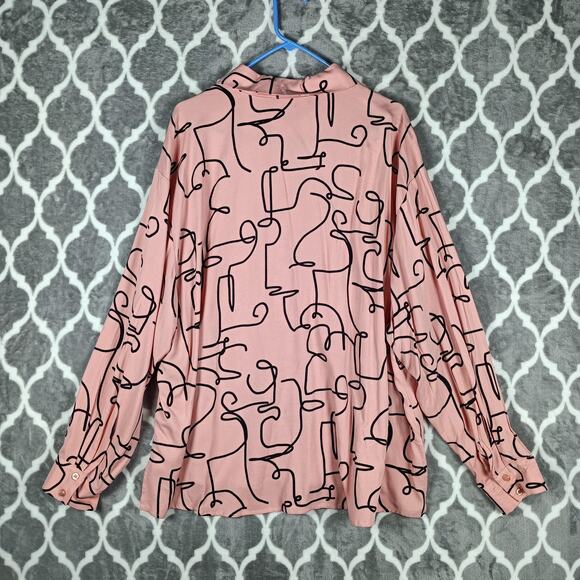 ELOQUII Pajamas 2 Piece Set Womens 24/26 Pink Abstract Print Plus Size Rayon - Picture 7 of 16